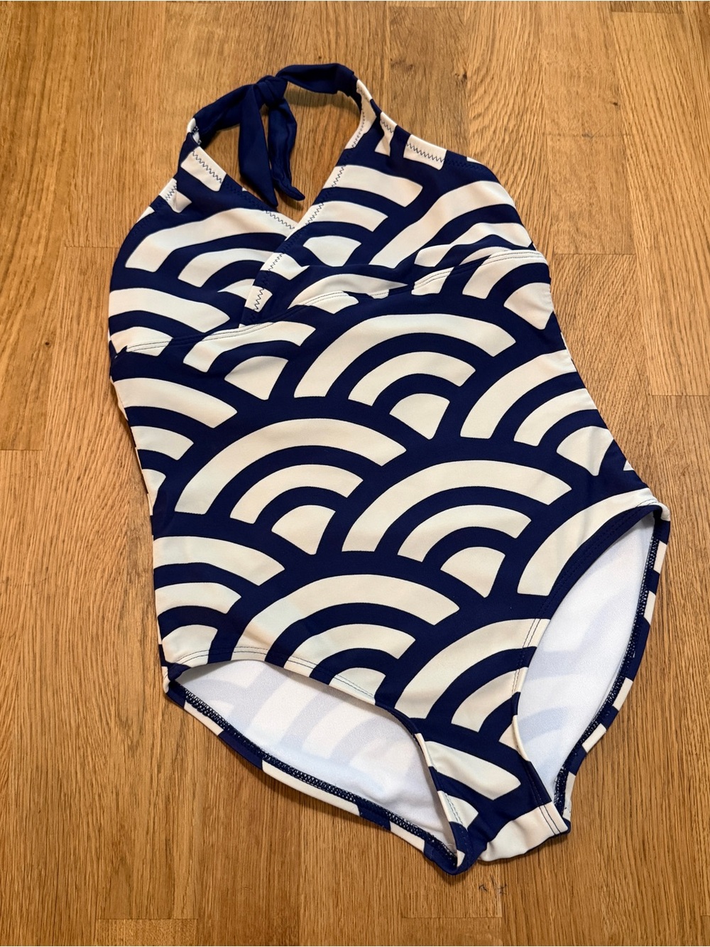 Tea Collection 8 Cream Blue Halter Neck One Piece Bathing Suit